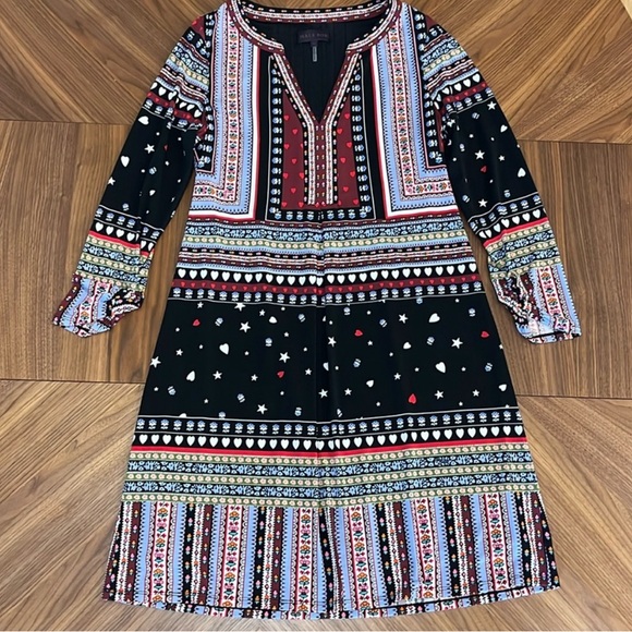 Hale Bob patterned v-neck elbow sleeve mini dress M - Picture 2 of 7